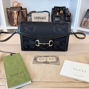 Gucci Monogram Jumbo GG Mini Horsebit 1955 Shoulder Bag Black
